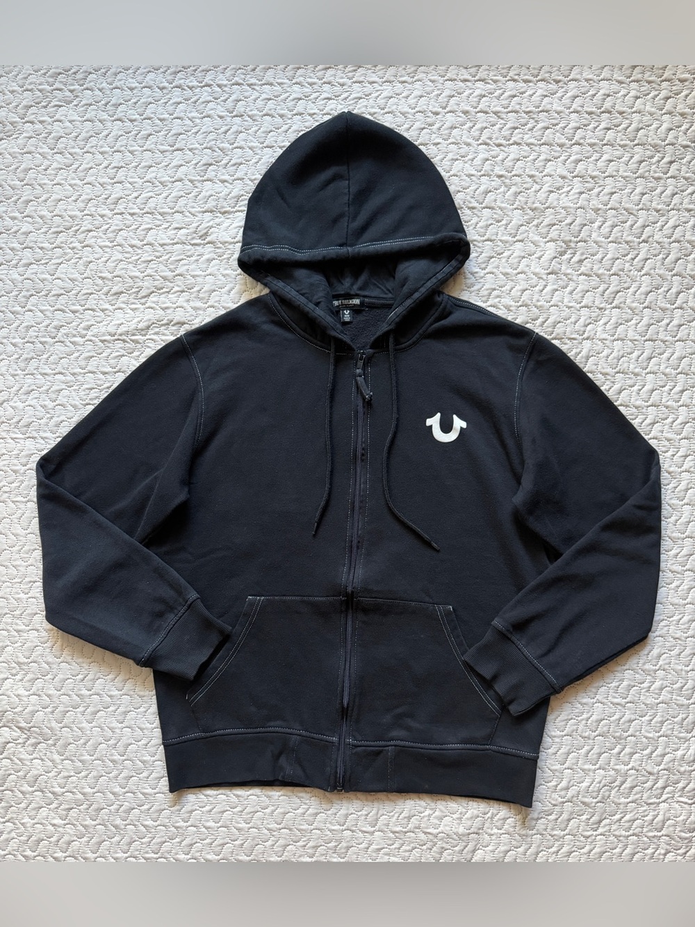 True Religion Men’s M Black Full Zip Hoodie Buddha Logo Graphic Sweatshirt